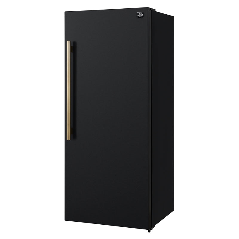 Forno Maderno 28" Convertible Upright Freezer/Refrigerator in Black, Dual-Zone Frost-Free, Antique Brass Handles, FFFFD1722-28BLK-RS