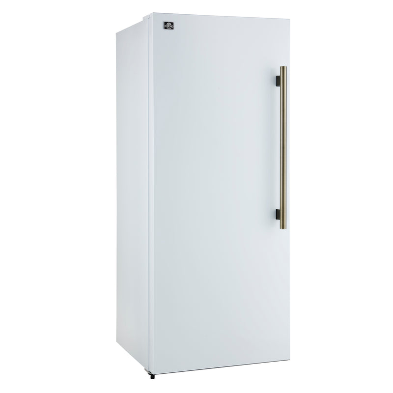 Forno Maderno 28" Convertible Upright Freezer/Refrigerator in White, Dual-Zone Frost-Free, Antique Brass Handles, FFFFD1722-28WHT-LS