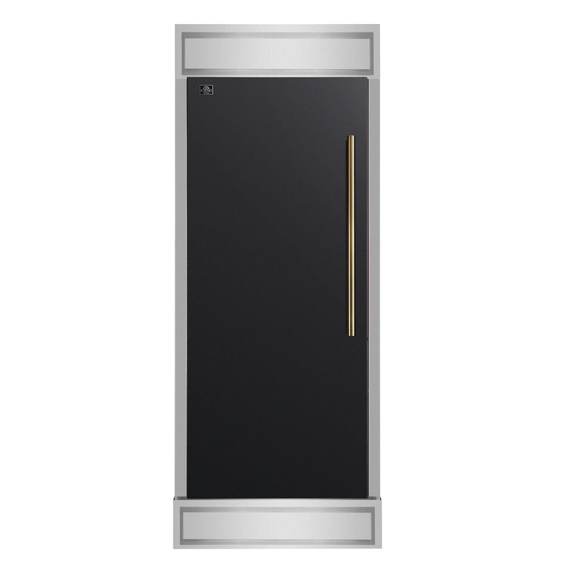 Forno Maderno 28" 13.6 cu.ft. Left Swing Built-In Convertible Refrigerator/Freezer in Black with Antique Brass Handle and Modern Trim, FFFFD1722-32LMG-BLK