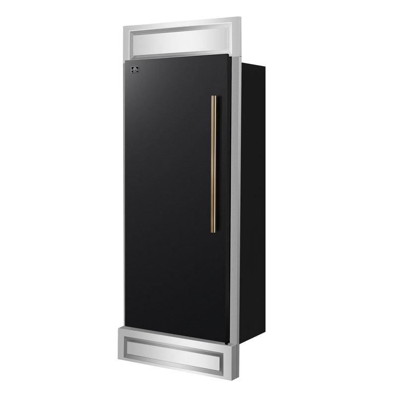 Forno Maderno 28" 13.6 cu.ft. Left Swing Built-In Convertible Refrigerator/Freezer in Black with Antique Brass Handle and Modern Trim, FFFFD1722-32LMG-BLK
