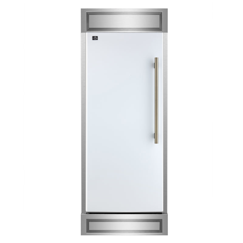 Forno Maderno 28" Freestanding Refrigerator in White with 13.6 cu.ft., Decorative Grill, Left Swing, with Antique Brass Handles, FFFFD1722-32LMG-WHT
