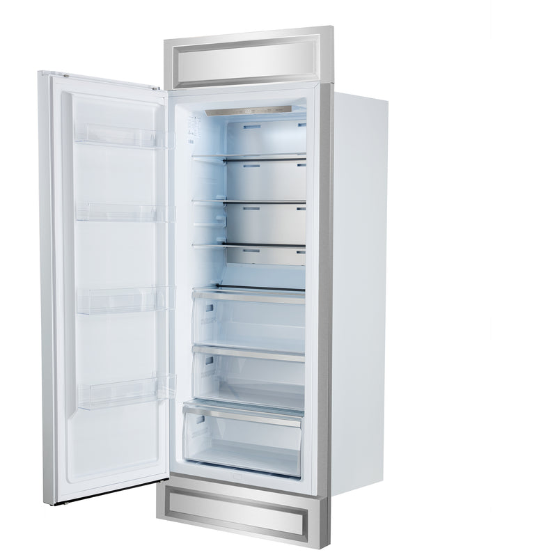 Forno Maderno 28" Freestanding Refrigerator in White with 13.6 cu.ft., Decorative Grill, Left Swing, with Antique Brass Handles, FFFFD1722-32LMG-WHT