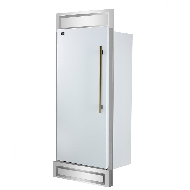 Forno Maderno 28" Freestanding Refrigerator in White with 13.6 cu.ft., Decorative Grill, Left Swing, with Antique Brass Handles, FFFFD1722-32LMG-WHT