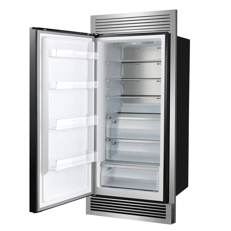 Forno Maderno 28" 13.6 cu.ft. Left Swing Built-In Convertible Refrigerator/Freezer in Black with Antique Brass Handle and Grill Trim, FFFFD1722-32LSG-BLK