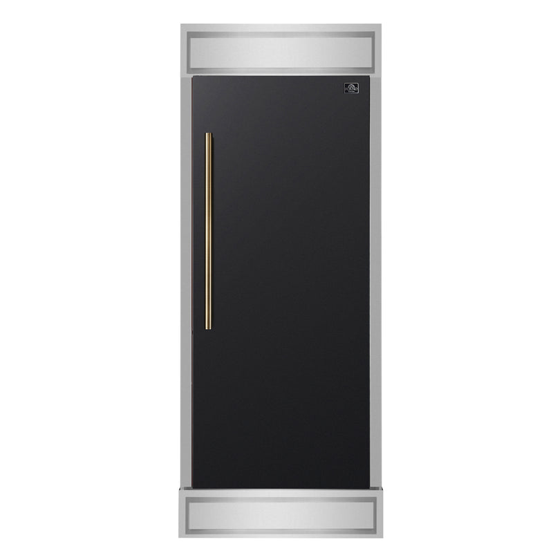 Forno Maderno 28" 13.6 cu.ft. Right Swing Built-In Convertible Refrigerator/Freezer in Black with Antique Brass Handle and Modern Trim, FFFFD1722-32RMG-BLK