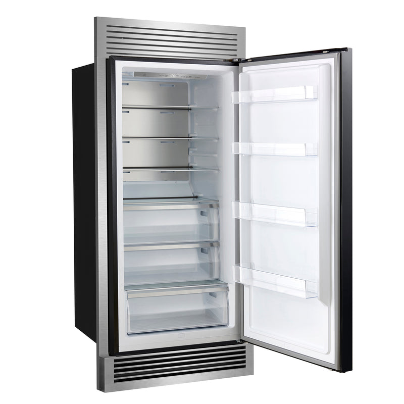 Forno Maderno 28" 13.6 cu.ft. Right Swing Built-In Convertible Refrigerator/Freezer in Black with Antique Brass Handle and Grill Trim, FFFFD1722-32RSG-BLK