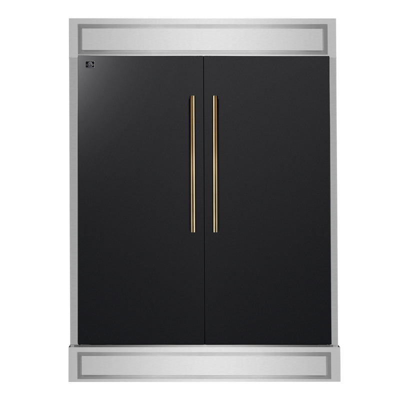 Forno Maderno 60" Freestanding Refrigerator/Freezer in Black, 27.2 Cu.Ft. Capacity with Modern Trim and Antique Brass Handles, FFFFD1722-60MG-BLK