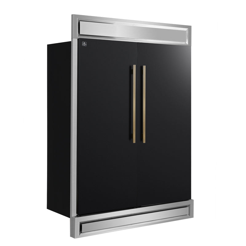 Forno Maderno 60" Freestanding Refrigerator/Freezer in Black, 27.2 Cu.Ft. Capacity with Modern Trim and Antique Brass Handles, FFFFD1722-60MG-BLK