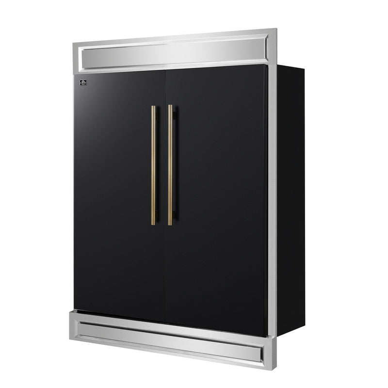 Forno Maderno 60" Freestanding Refrigerator/Freezer in Black, 27.2 Cu.Ft. Capacity with Modern Trim and Antique Brass Handles, FFFFD1722-60MG-BLK
