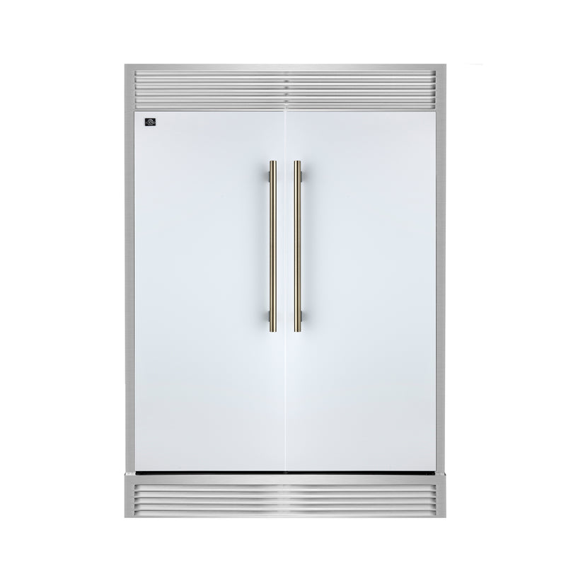 Forno Maderno 60" Freestanding Convertible Refrigerator/Freezer in White, 27.2 cu.ft., Dual Inverter Compressors, with Antique Brass Handles, FFFFD1722-60SG-WHT