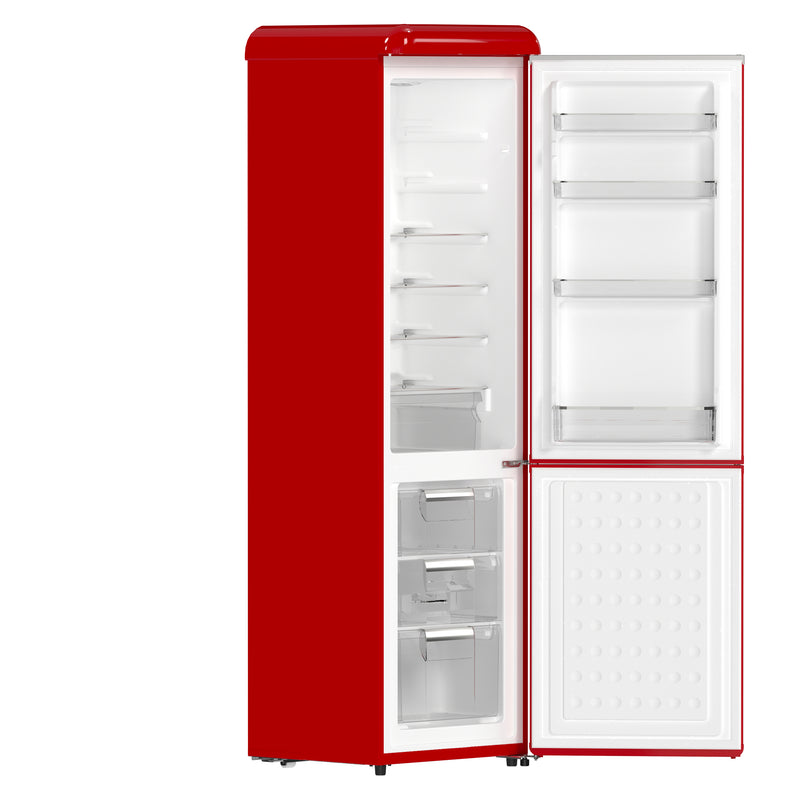 Forno Storico 22-Inch Retro bottom freezer Fridge in Red, 9 cu.ft, silver handle