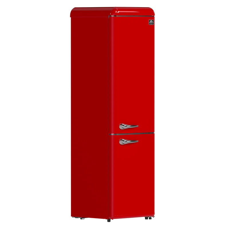 Forno Storico 22-Inch Retro bottom freezer Fridge in Red, 9 cu.ft, silver handle