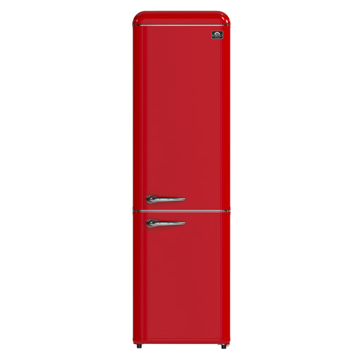 Forno Storico 22-Inch Retro bottom freezer Fridge in Red, 9 cu.ft, silver handle