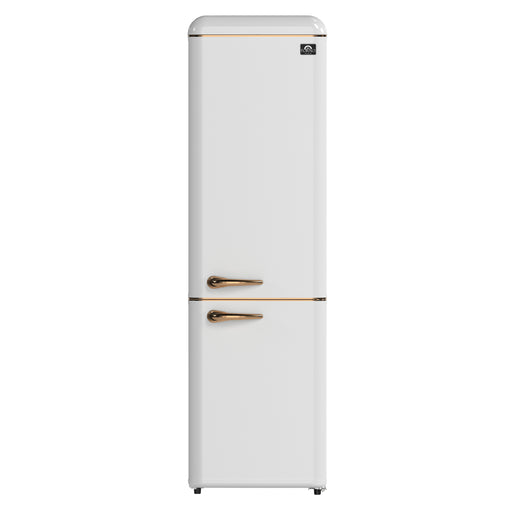 Forno Storico 22-Inch Retro bottom freezer Fridge in White, 9 cu.ft, copper-tone handle