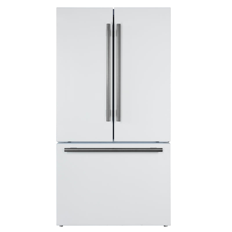 Forno Rivello 36" Freestanding French Door Refrigerator in White with Internal Water Dispenser, with Stainless Steel Handles, FFFFD1783-36WHT