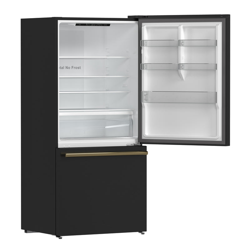 Forno Milano Espresso 31" Freestanding Bottom Freezer Refrigerator in Black, 17.2 cu. ft., Counter-Depth, Right Swing, with Antique Brass Handles, FFFFD1785-31BLK