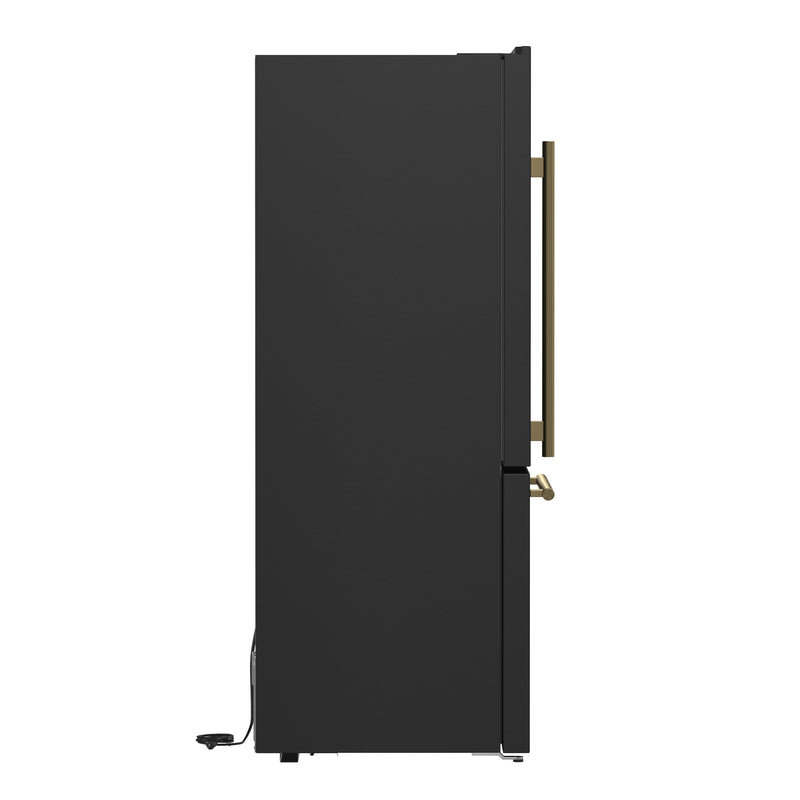 Forno Milano Espresso 31" Freestanding Bottom Freezer Refrigerator in Black, 17.2 cu. ft., Counter-Depth, Right Swing, with Antique Brass Handles, FFFFD1785-31BLK