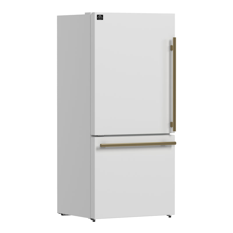 Forno Milano Espresso 31" Freestanding Bottom Freezer Refrigerator in White, 17.2 cu. ft., Ice Maker, with Stainless Steel Handles, Left Hinge, FFFFD1786-31WHT
