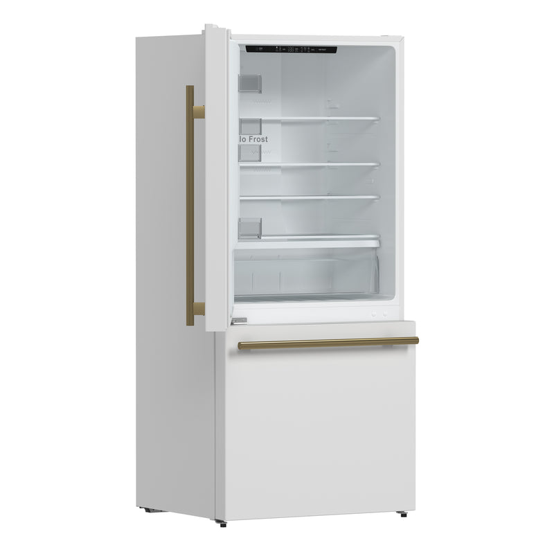 Forno Milano Espresso 31" Freestanding Bottom Freezer Refrigerator in White, 17.2 cu. ft., Ice Maker, with Stainless Steel Handles, Left Hinge, FFFFD1786-31WHT