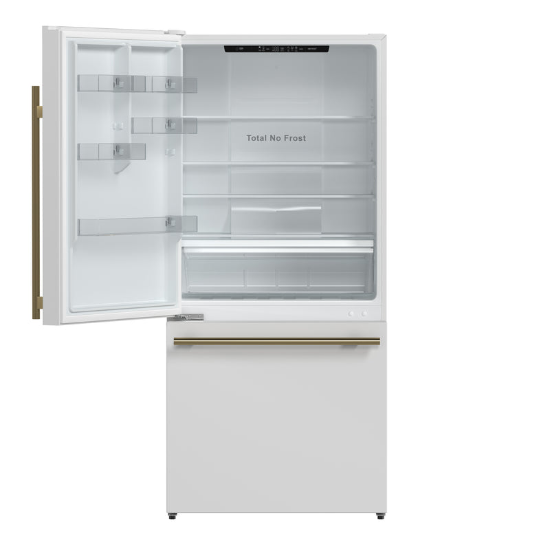Forno Milano Espresso 31" Freestanding Bottom Freezer Refrigerator in White, 17.2 cu. ft., Ice Maker, with Stainless Steel Handles, Left Hinge, FFFFD1786-31WHT