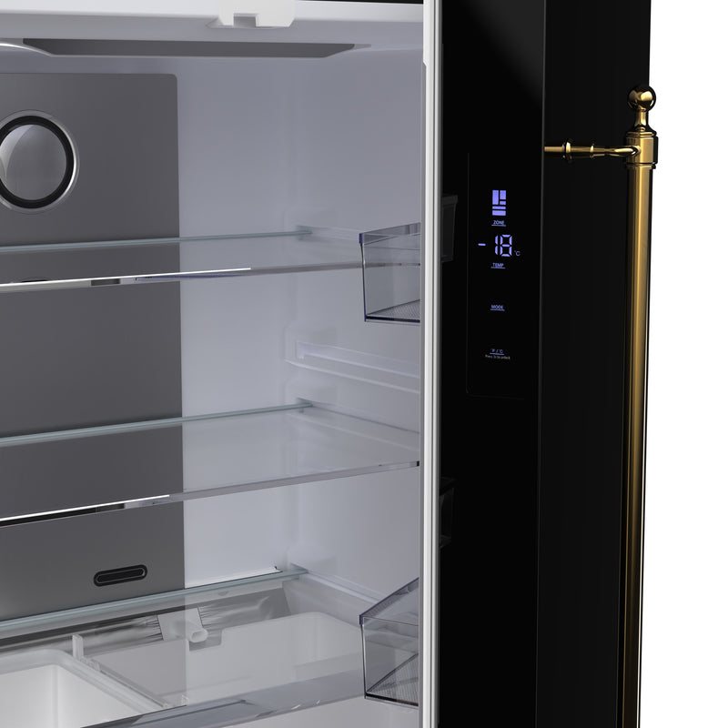 Forno Luigi 33" 18 cu.ft. Freestanding French Door Refrigerator in Black, LED Touch Controls, Antique Brass Handles, FFFFD1791-33BLK