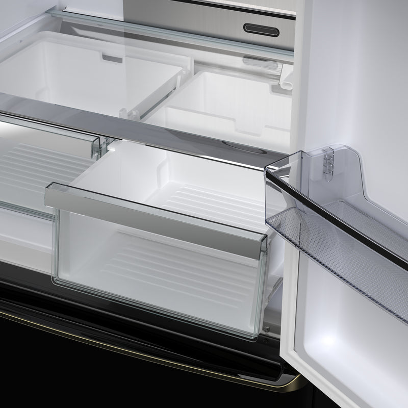 Forno Luigi 33" 18 cu.ft. Freestanding French Door Refrigerator in Black, LED Touch Controls, Antique Brass Handles, FFFFD1791-33BLK