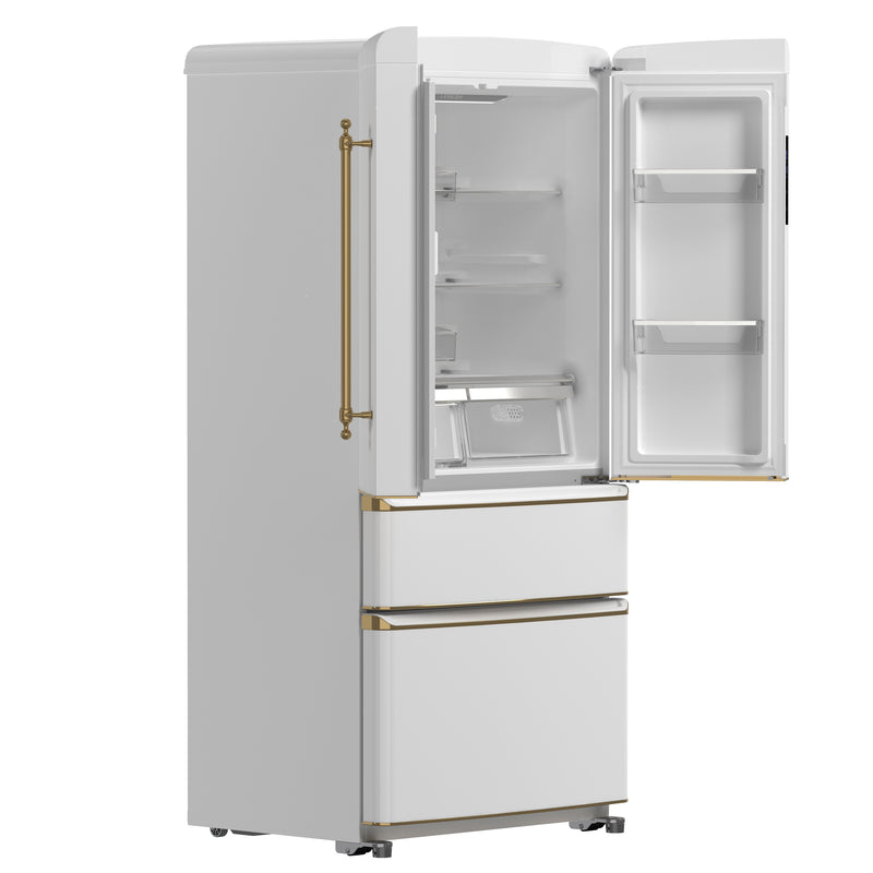 Forno Luigi 33" 18 cu.ft. Freestanding French Door Refrigerator in White with Antique Brass Handles, FFFFD1791-33WHT