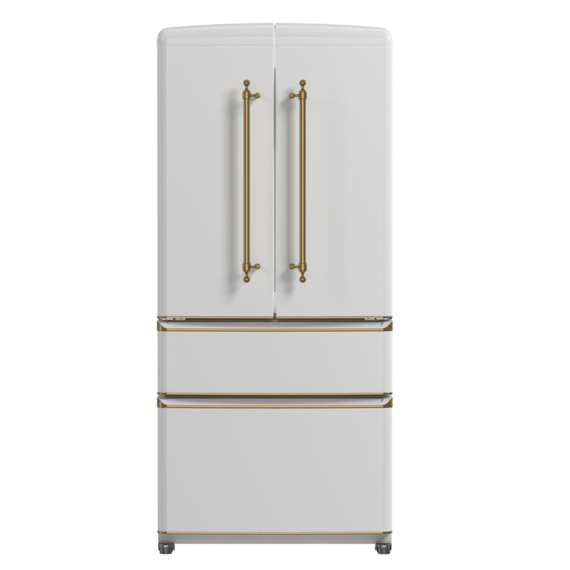 Forno Luigi 33" 18 cu.ft. Freestanding French Door Refrigerator in White with Antique Brass Handles, FFFFD1791-33WHT