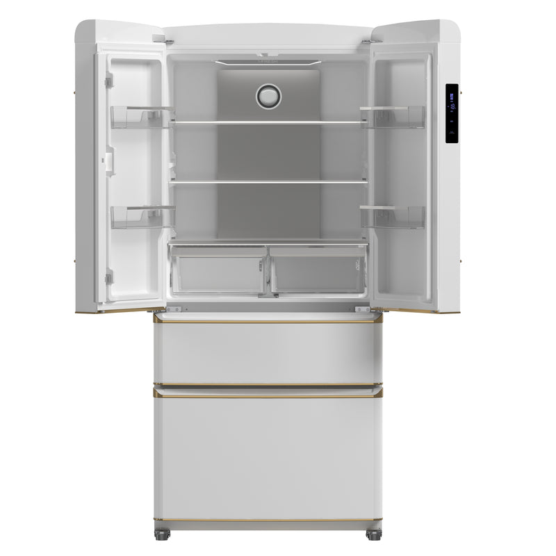 Forno Luigi 33" 18 cu.ft. Freestanding French Door Refrigerator in White with Antique Brass Handles, FFFFD1791-33WHT