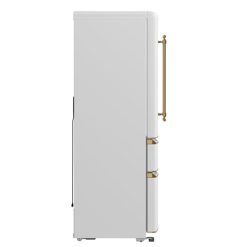 Forno Luigi 33" 18 cu.ft. Freestanding French Door Refrigerator in White with Antique Brass Handles, FFFFD1791-33WHT