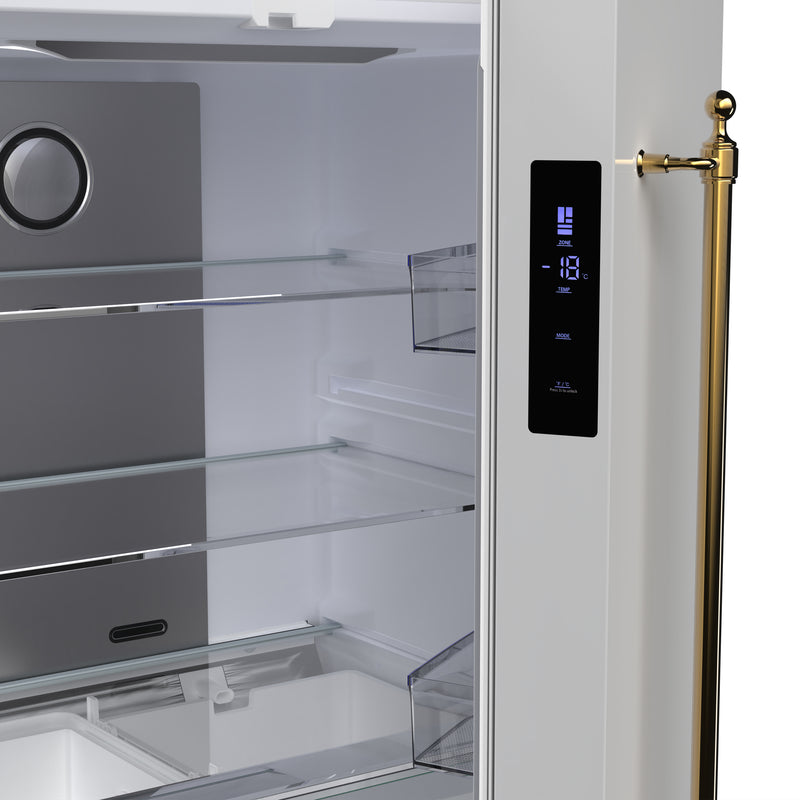 Forno Luigi 33" 18 cu.ft. Freestanding French Door Refrigerator in White with Antique Brass Handles, FFFFD1791-33WHT