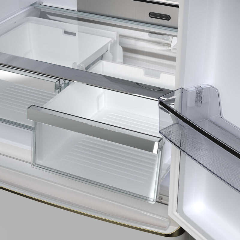 Forno Luigi 33" 18 cu.ft. Freestanding French Door Refrigerator in White with Antique Brass Handles, FFFFD1791-33WHT