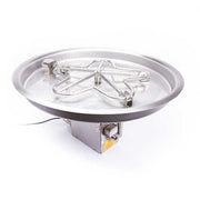 HPC Fire Inspired Round Bowl Inserts 24VAC Liquid Propane with stainless steel bowl, propane burner, and ignition system for outdoor fire pits.