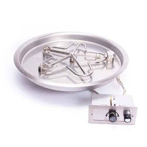 HPC Fire Inspired Round Bowl Inserts Natural Gas stainless steel burner with control panel for durable outdoor fire pits.