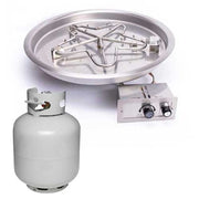 HPC Fire Inspired Round Bowl Inserts Liquid Propane with heavy-duty stainless steel burner, control knobs, and propane tank for outdoor use