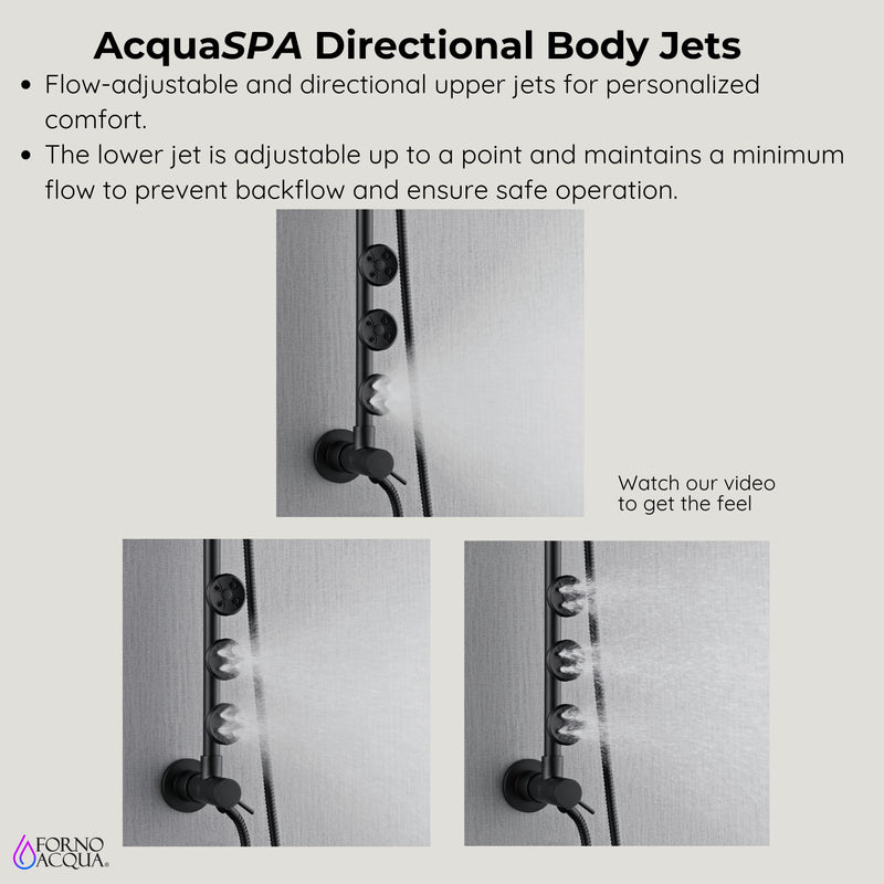 Forno Acqua 8" Retrofit Shower System in Matte Black, 6-Function Rain Shower Head, 3 Body Jets, 5-Function Handheld, SC32BK-C8