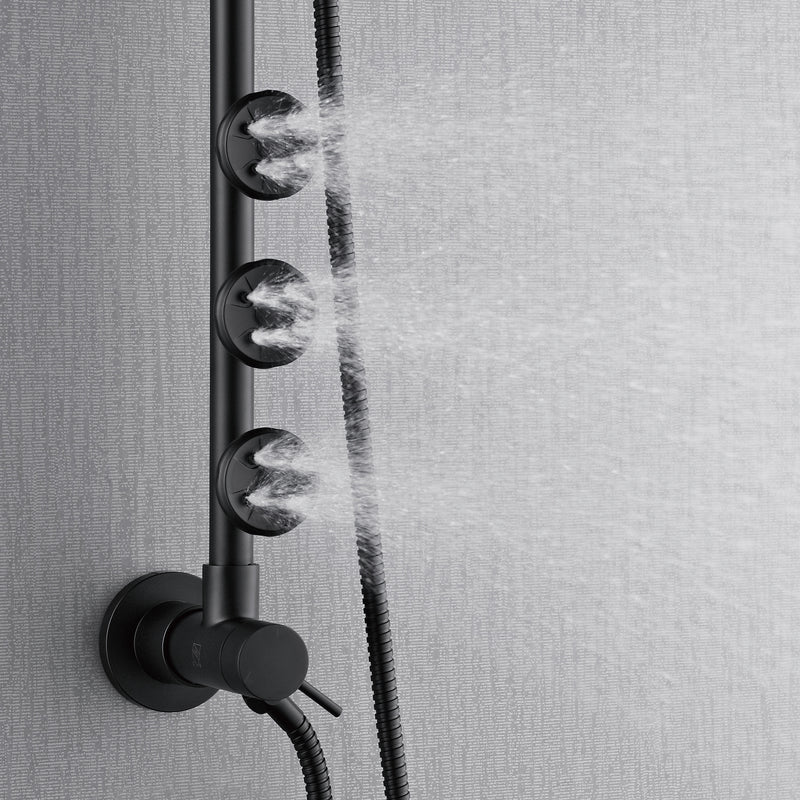 Forno Acqua 8" Retrofit Shower System in Matte Black, 6-Function Rain Shower Head, 3 Body Jets, 5-Function Handheld, SC32BK-C2