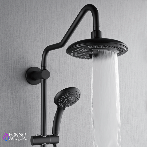 Forno Acqua 8" Retrofit Shower System in Matte Black, 6-Function Rain Shower Head, 3 Body Jets, 5-Function Handheld, SC32BK-C2
