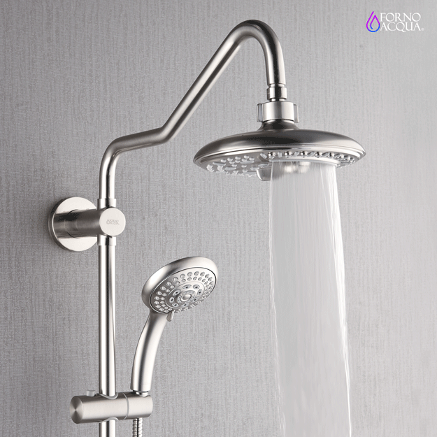 Forno AcquaSpa 8" Retrofit Shower System in Brushed Nickel, 6-Function Rain Shower Head, 3 Body Jets, 5-Function Handheld, SC32BN-C8