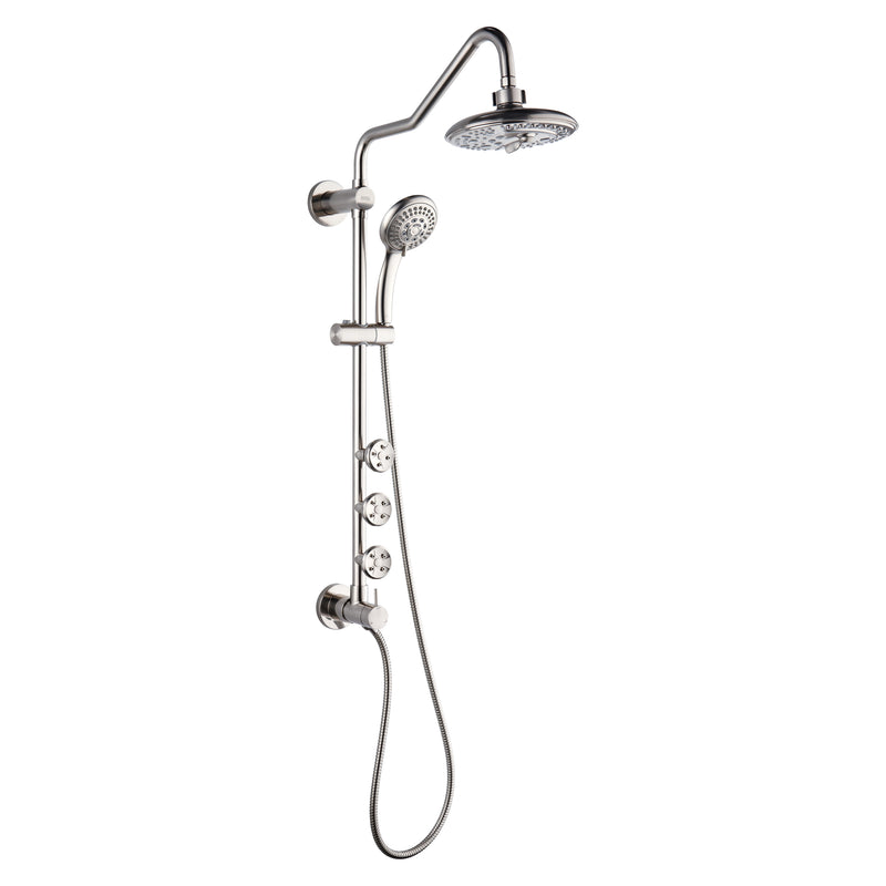 Forno Acqua 8" Retrofit Shower System in Brushed Nickel, 6-Function Rain Shower Head, 3 Body Jets, 5-Function Handheld, SC32BN-C2