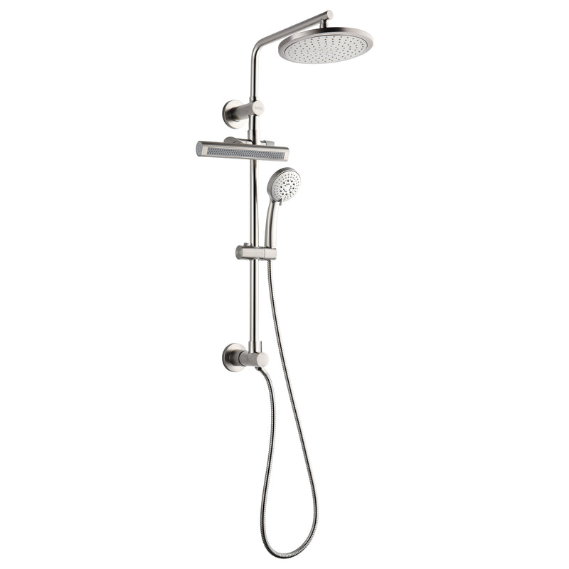 Forno Acqua Shower Column System with 9" Rain Shower Head, 5-Function Handheld, AcquaFALL Body Jet in Brushed Nickel, SCW1BN-S8