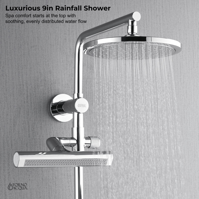 Forno Acqua Shower Column with 9" Rain Shower Head, 5-Function Handheld, 3-Function AcquaFALL Body Jet, SCW1CP-S8