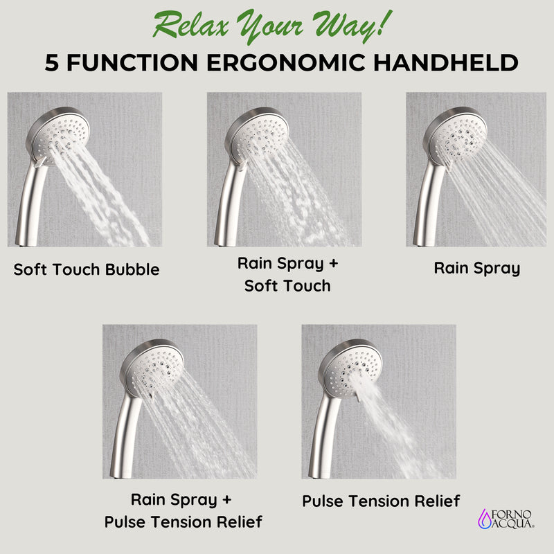 Forno Acqua Shower Column with 9" Rain Shower Head, 5-Function Handheld, 3-Function AcquaFALL Body Jet, SCW1CP-S8