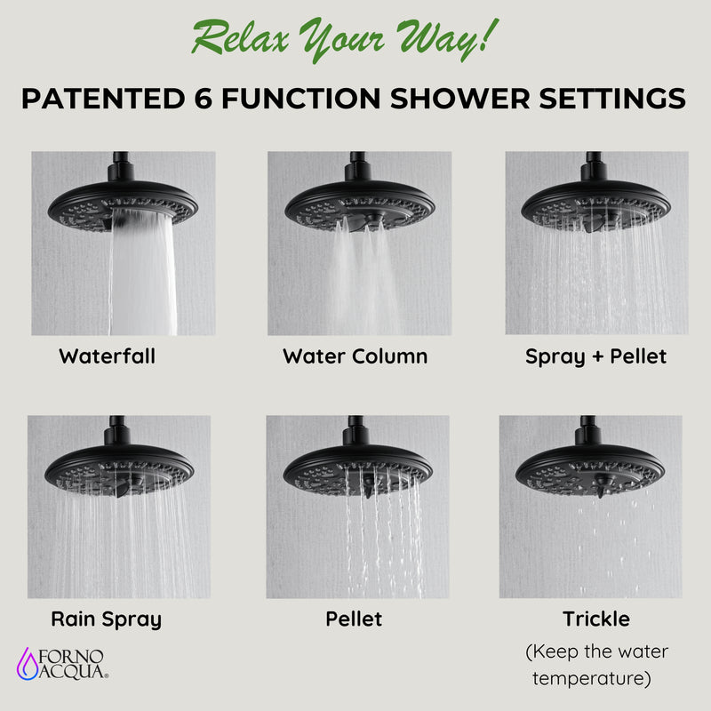 Forno AcquaSPA Shower Column in Matte Black, 6-Function Rain Shower Head, 5-Function Handheld, 3-Function AcquaFALL Body Jet, SCW2BK-C8