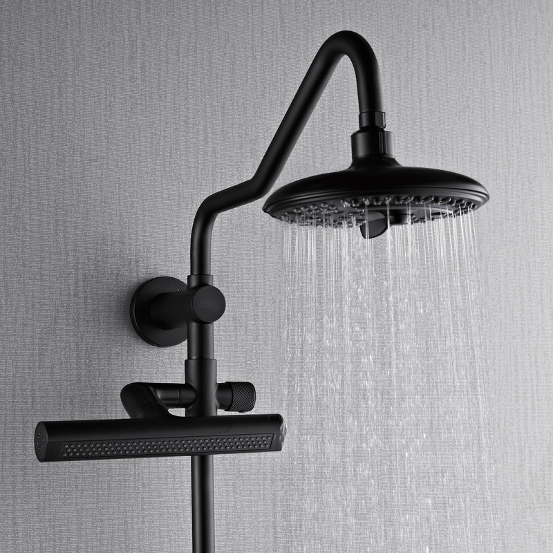 Forno Acqua Shower Column System in Matte Black, 6-Function Rain Shower Head, 5-Function Handheld, 3-Function AcquaFALL Body Jet, SCW2BK-C2