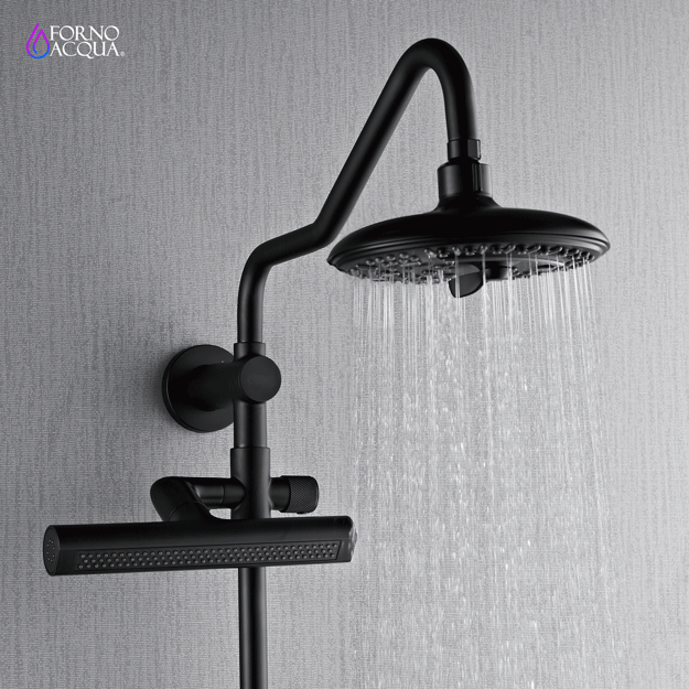 Forno AcquaSPA Shower Column in Matte Black, 6-Function Rain Shower Head, 5-Function Handheld, 3-Function AcquaFALL Body Jet, SCW2BK-C8