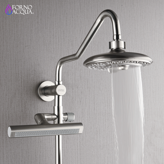 Forno AcquaSPA Shower Column with 6-Function Rain Shower Head, 5-Function Handheld, 3-Function AcquaFALL Body Jet in Brushed Nickel, SCW2BN-C8