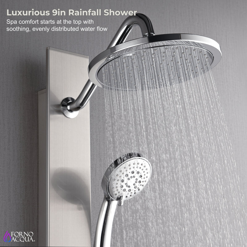 Forno Acqua Stainless Steel Shower Panel with 9" Rain Shower Head, 5-Function Handheld, 3 Body Jets, SL31BC-2