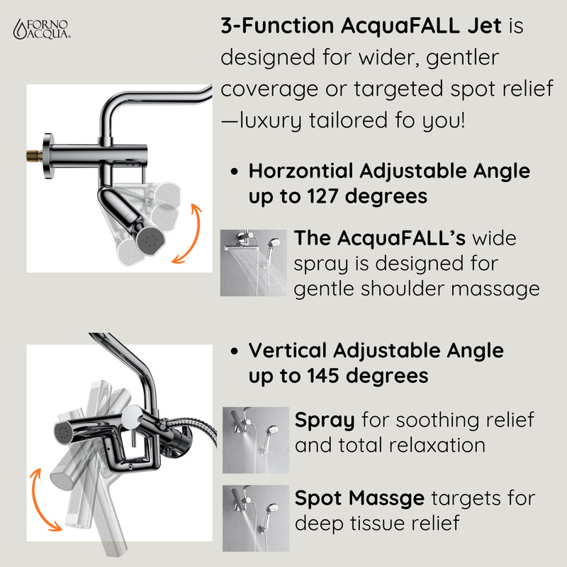 Forno Acqua AcquaSPA Shower System in Polished Chrome, 9" Rain Shower Head, 5-Function Handheld, 3-Function Body Jet, SMW1CP-C2