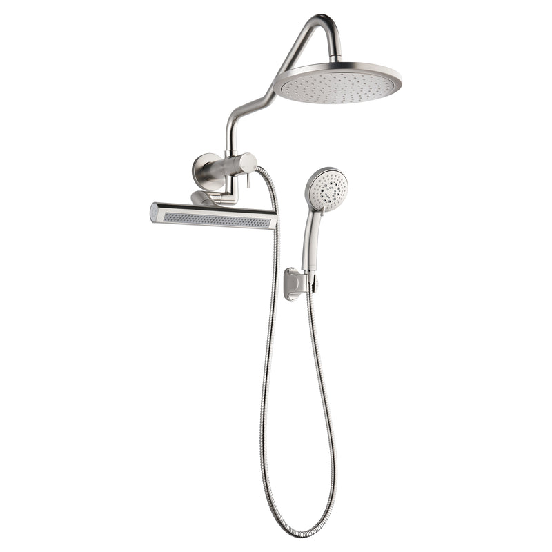 Forno Acqua Shower System in Brushed Nickel, 9" Rain Shower Head, 5-Function Handheld, 3-Function Body Jet, SMW1BN-C8